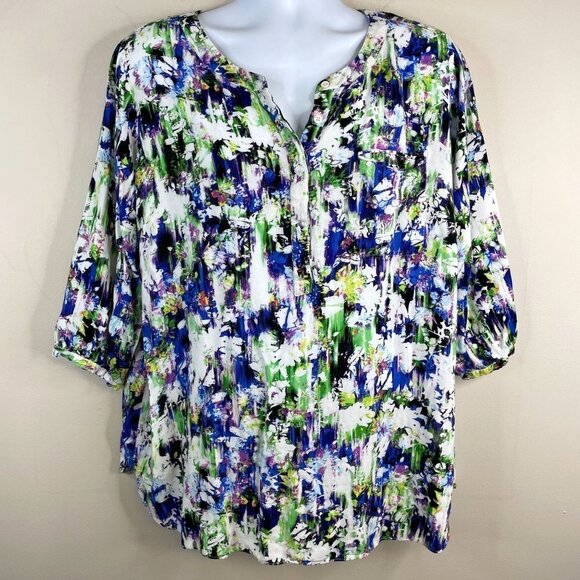 Premise Studio POPOVER Tunic Top Womens 2X Multicolor 3/4 Sleeve ARTSY Work - Picture 1 of 9